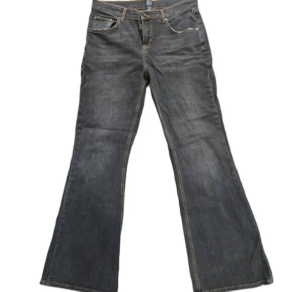 STYLISH WIDE LEG DARK DENIM JEANS 32X32 FLARED UNISEX JEANS GREAT CONDITION - Picture 1 of 7